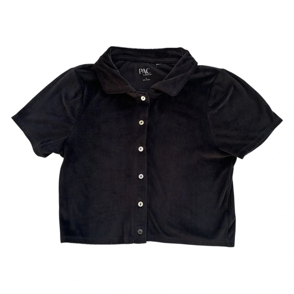 Black soft corduroy crop top - Picture 3 of 3